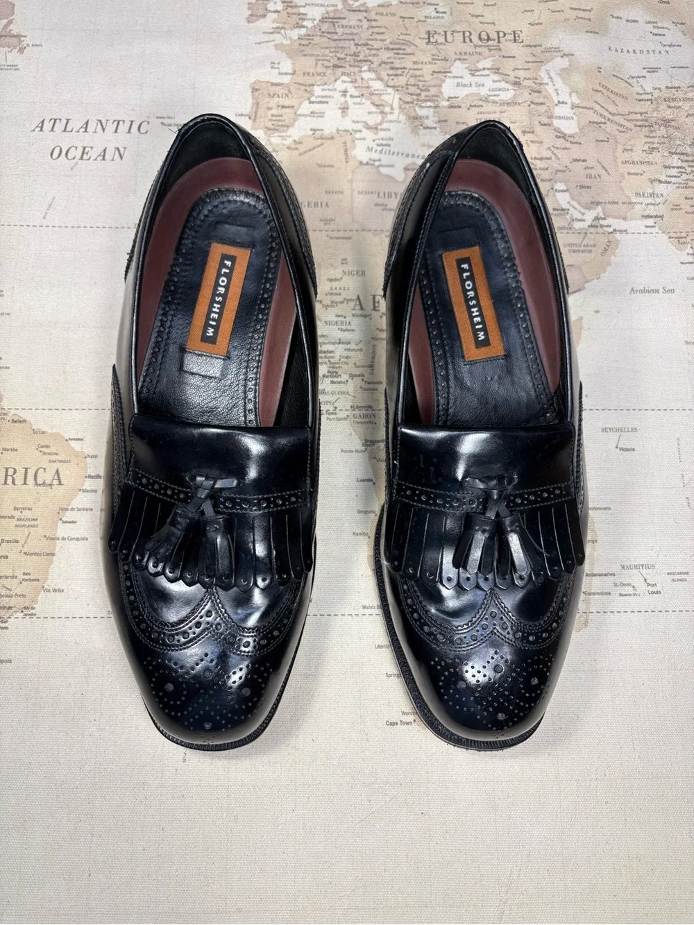 Men's US 10.5 EEE Black Florsheim Kiltie Tassel Slip-On Dress Loafer Shoes